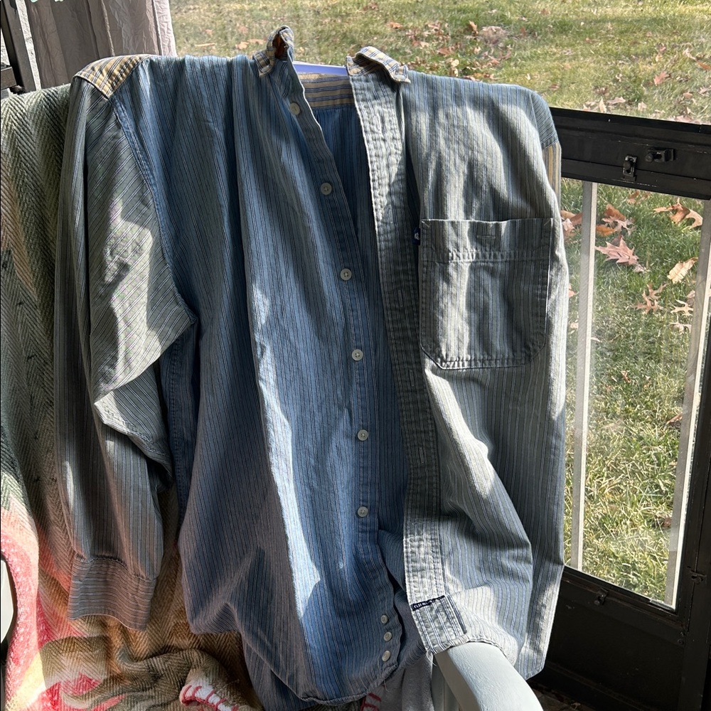 Unique Heavy Cotton Bass Yellow and Blue Striped Shirt